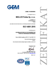 Zertifikat Umweltmanagment nach ISO 14001:2015 Standort Niepolomice